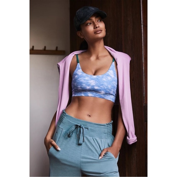 ANTHROPOLOGIE Blue Ruched Joggers Smocked Waist Pants Workout Petite Size LP NWT - Picture 3 of 10